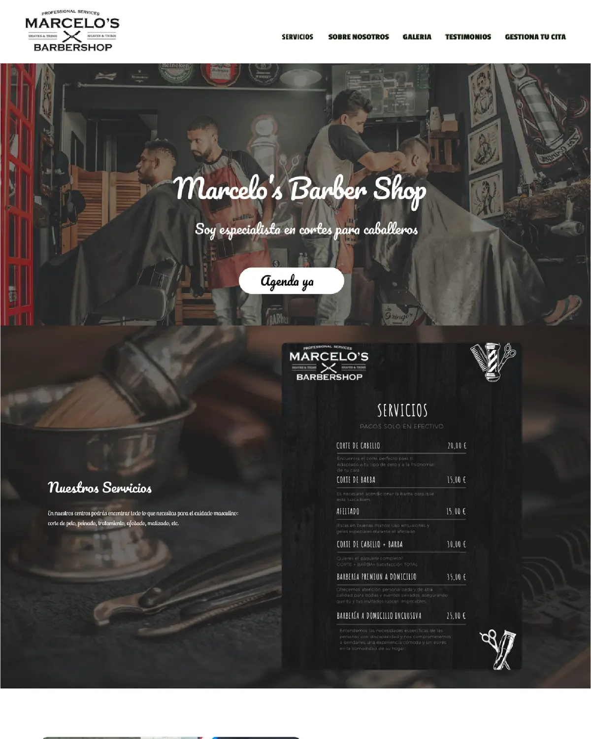 Diseño web de Marcelo's Barber Shop en escritorio